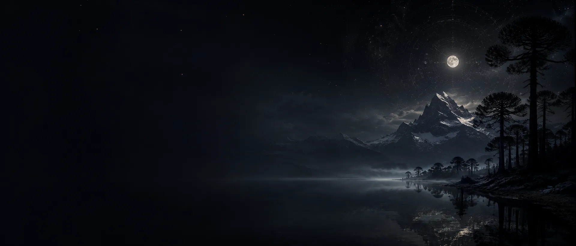 Araucanía — a moonlit lake among ancient araucaria forest